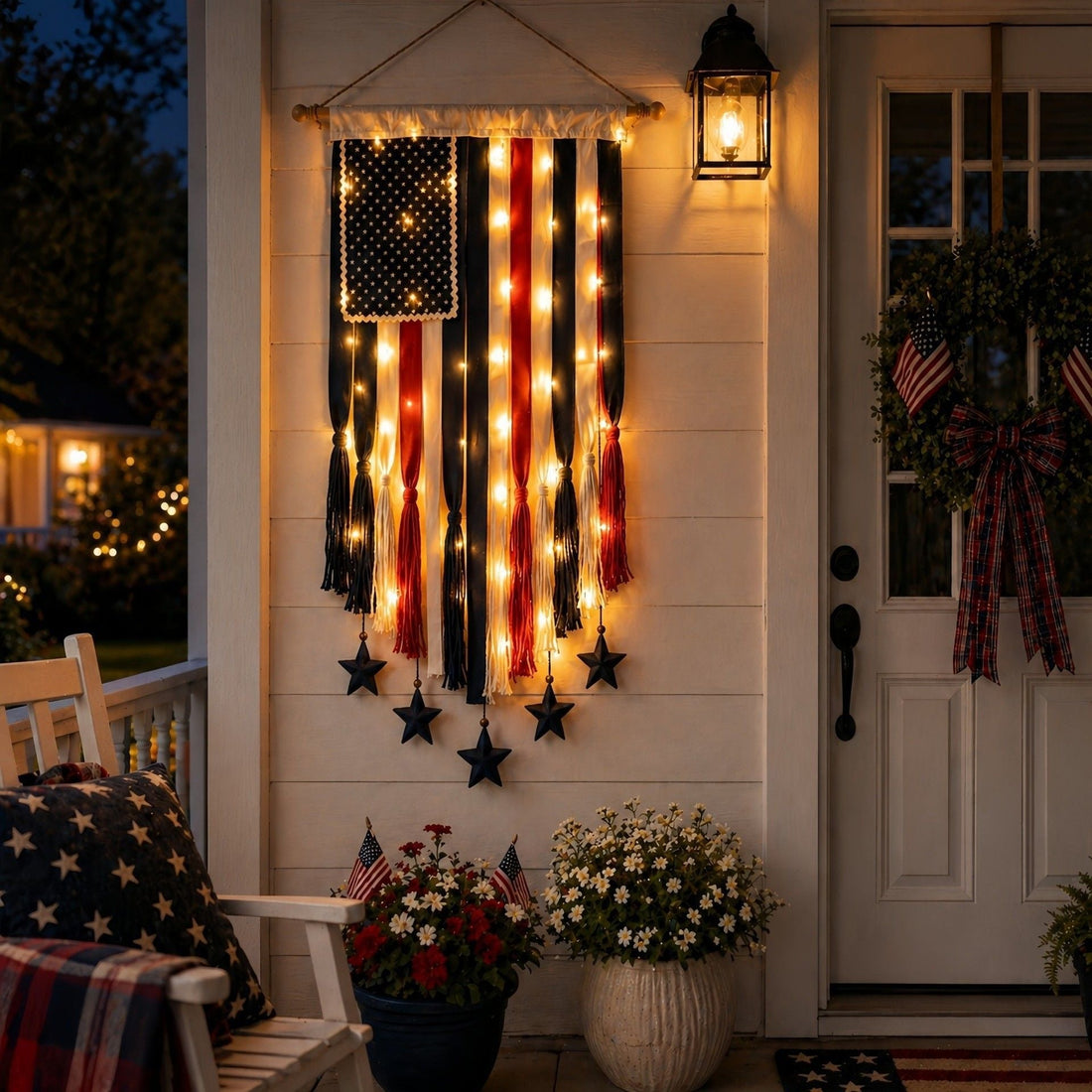 250th Anniversary Special Boho American Flag Tassel Wall Hanging, Patriotic 4th of July Decor (4 Styles)