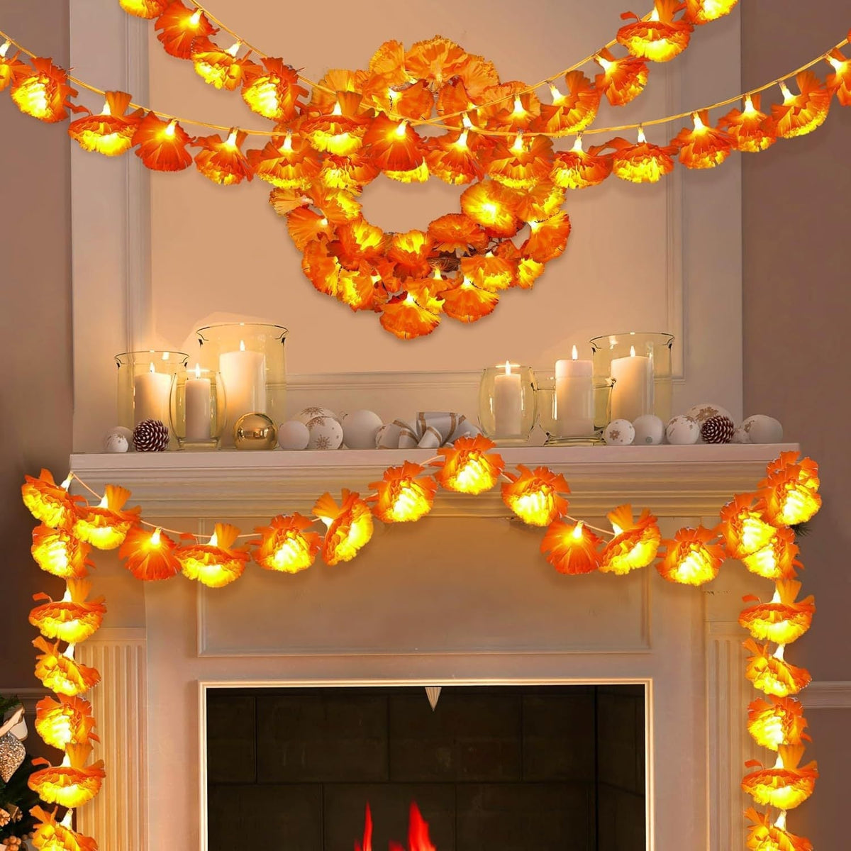 Artificial Marigold Flower LED String Lights