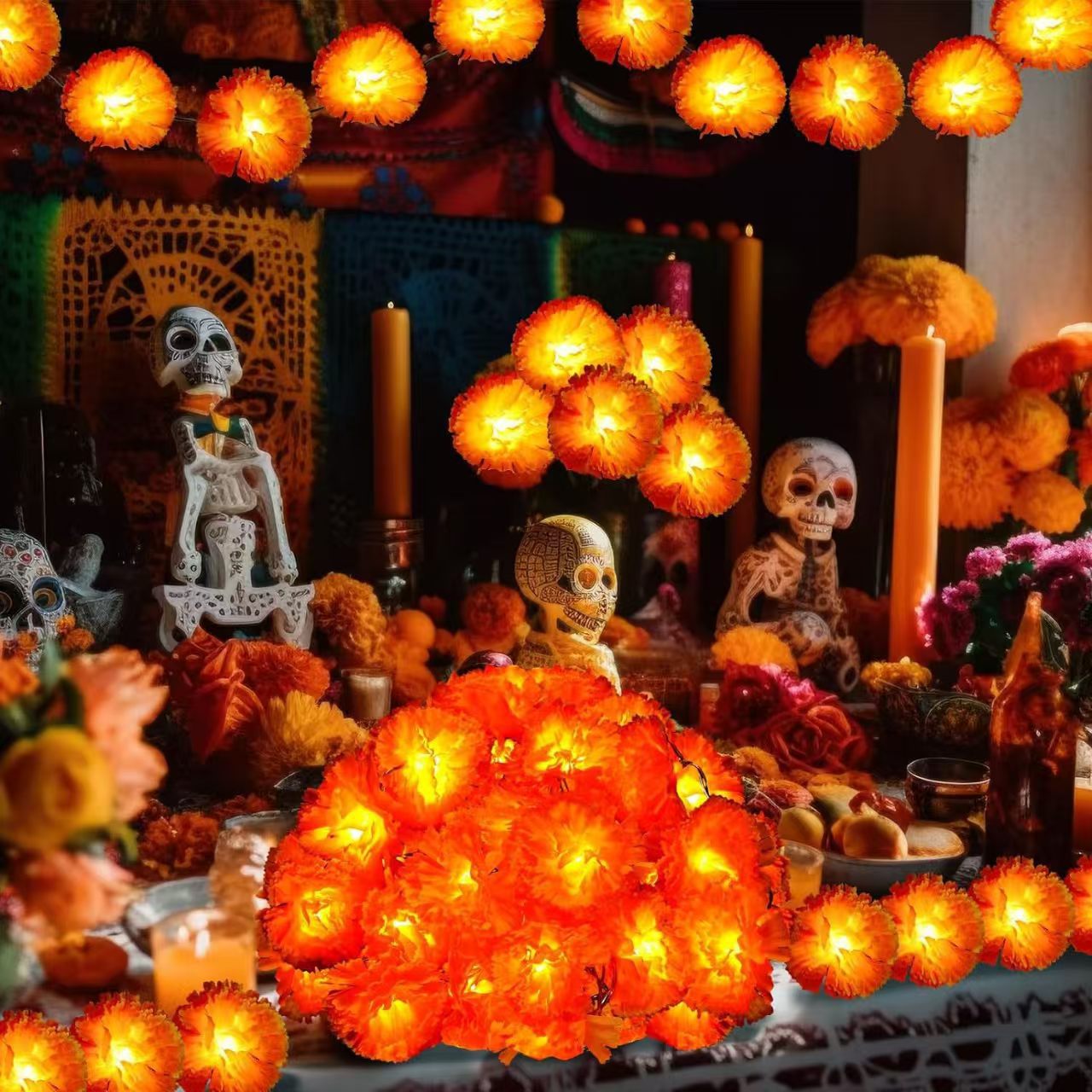 Artificial Marigold Flower LED String Lights