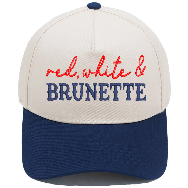4th of July Embroidered Canvas Trucker Hat - Red White & Brunette