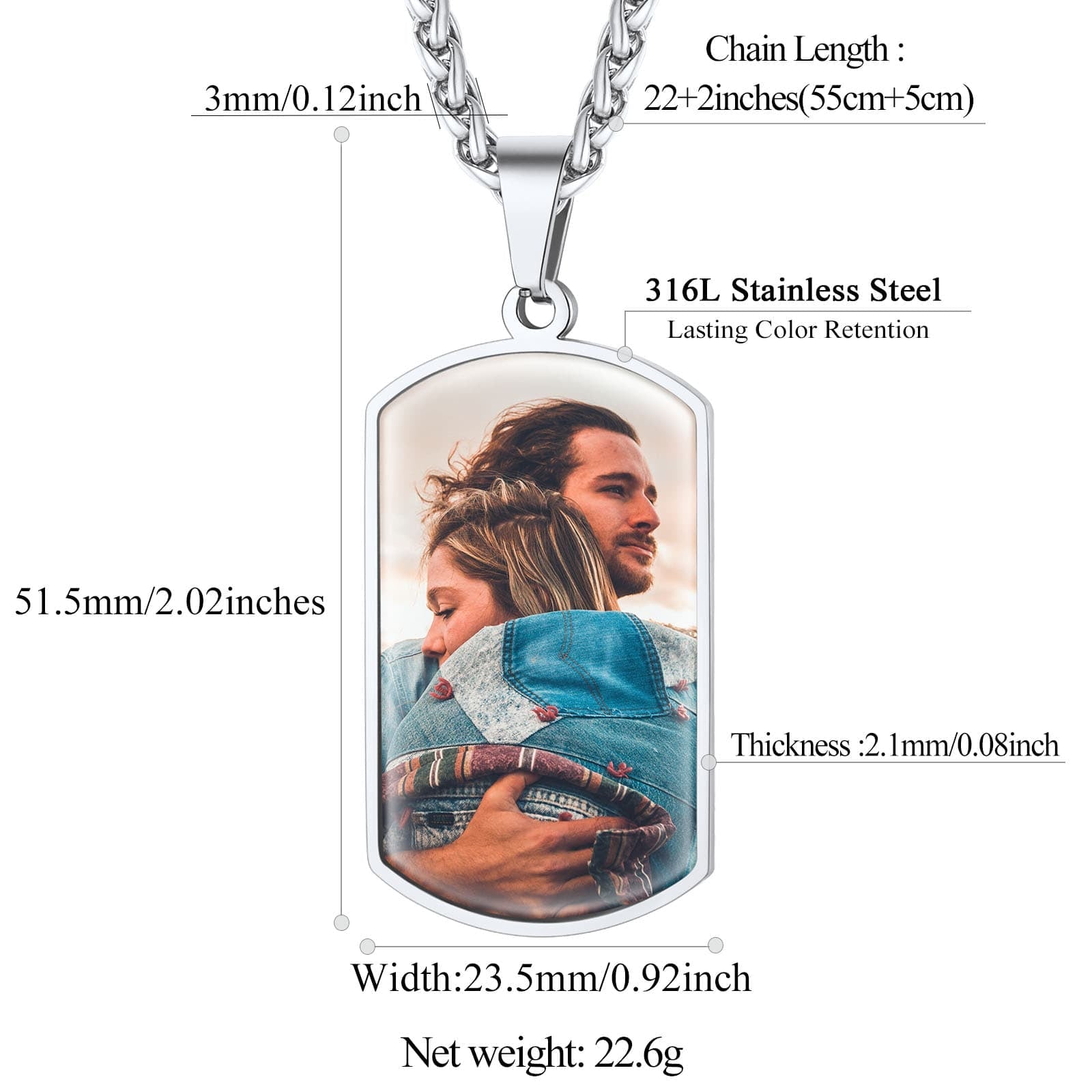 Personalized Dog Tag Picture Necklace for Men Women