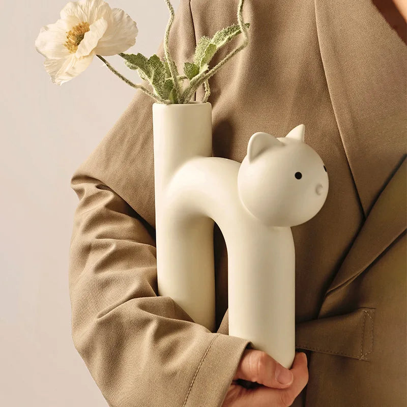 Mini Vase à Fleurs Élégant Minimaliste en Forme de H pour Chat