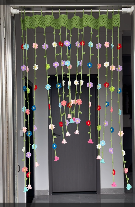 Handmade Crochet Floral Door Curtain – Colorful Finished Flower Curtain