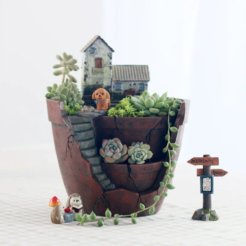 Mini Cottage Succulent Landscape Planter Pot