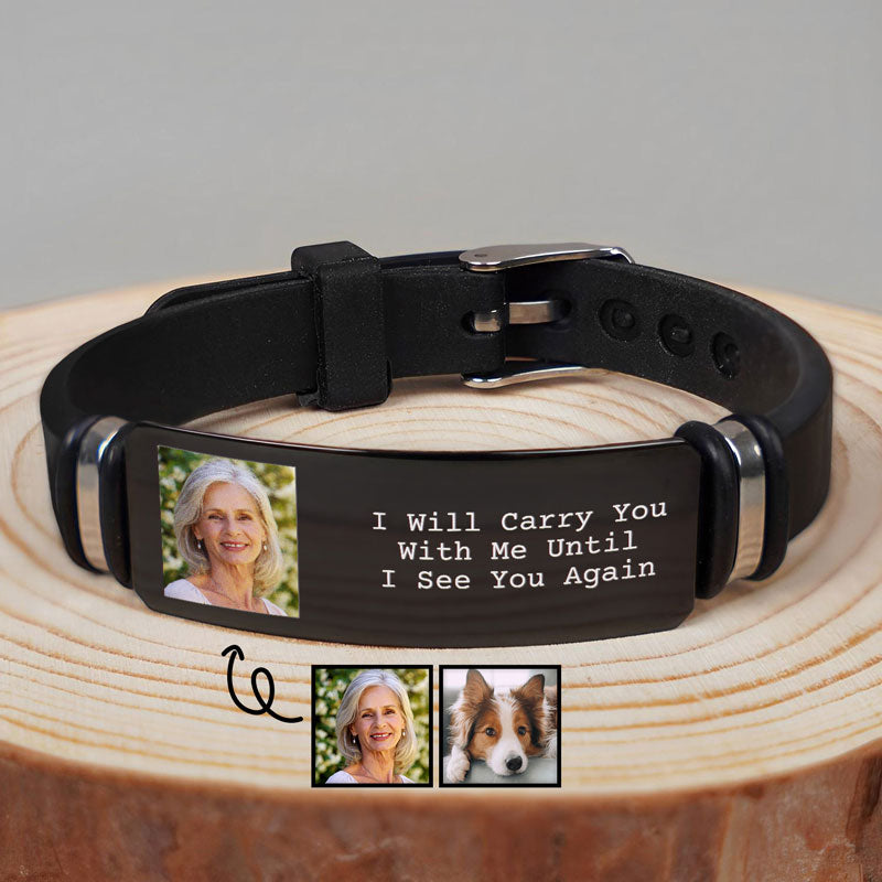 Custom Photo I'll Carry You - Memorial Gift For Family, Siblings, Friends, Pet Lovers - Personalized Engraved Bracelet