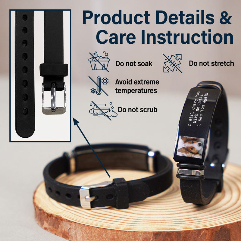 Custom Photo I'll Carry You - Memorial Gift For Family, Siblings, Friends, Pet Lovers - Personalized Engraved Bracelet