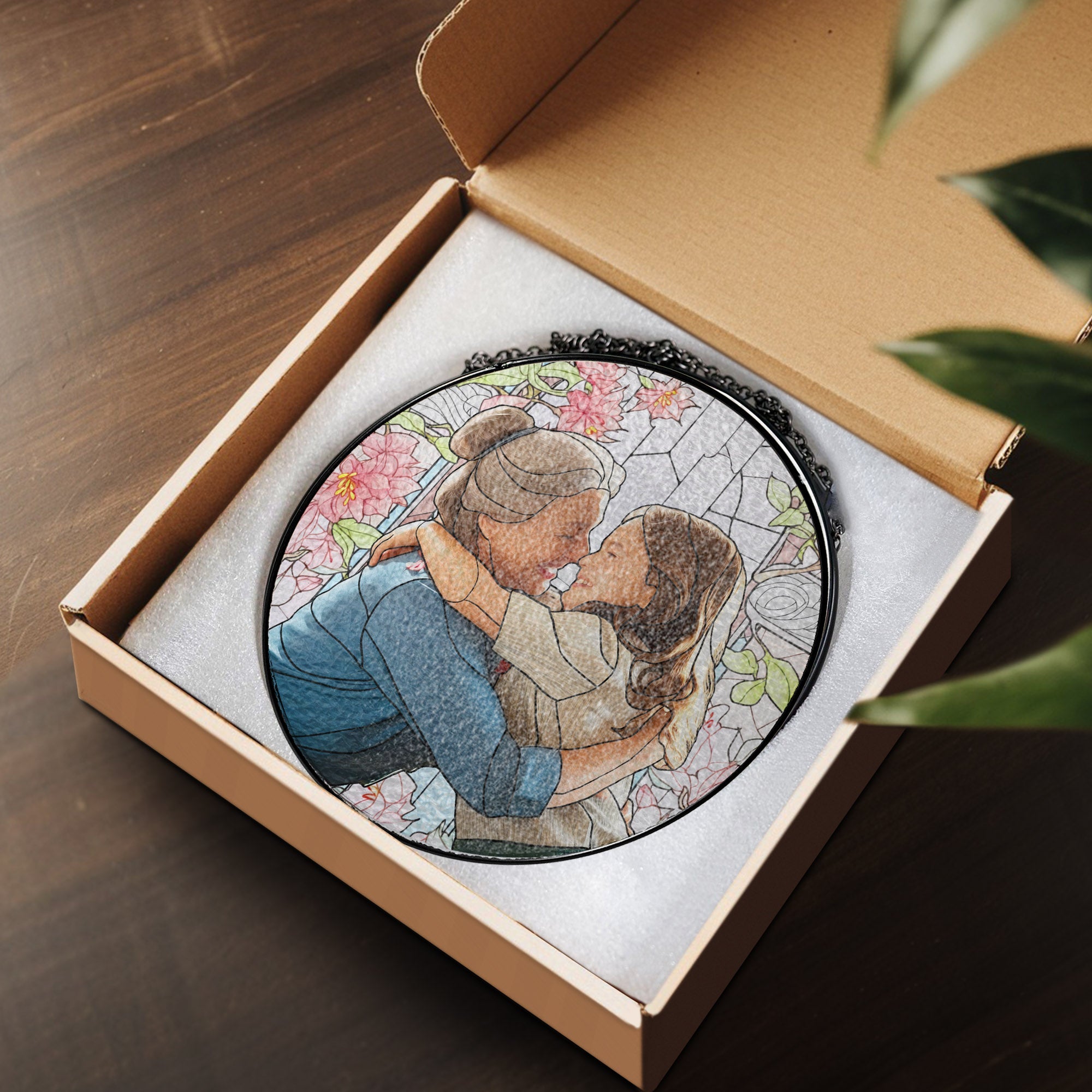 Attrape-soleil personnalisé en verre teinté pour la fête des mères : Grand-mère et ses petits-enfants, avec photo personnalisée
