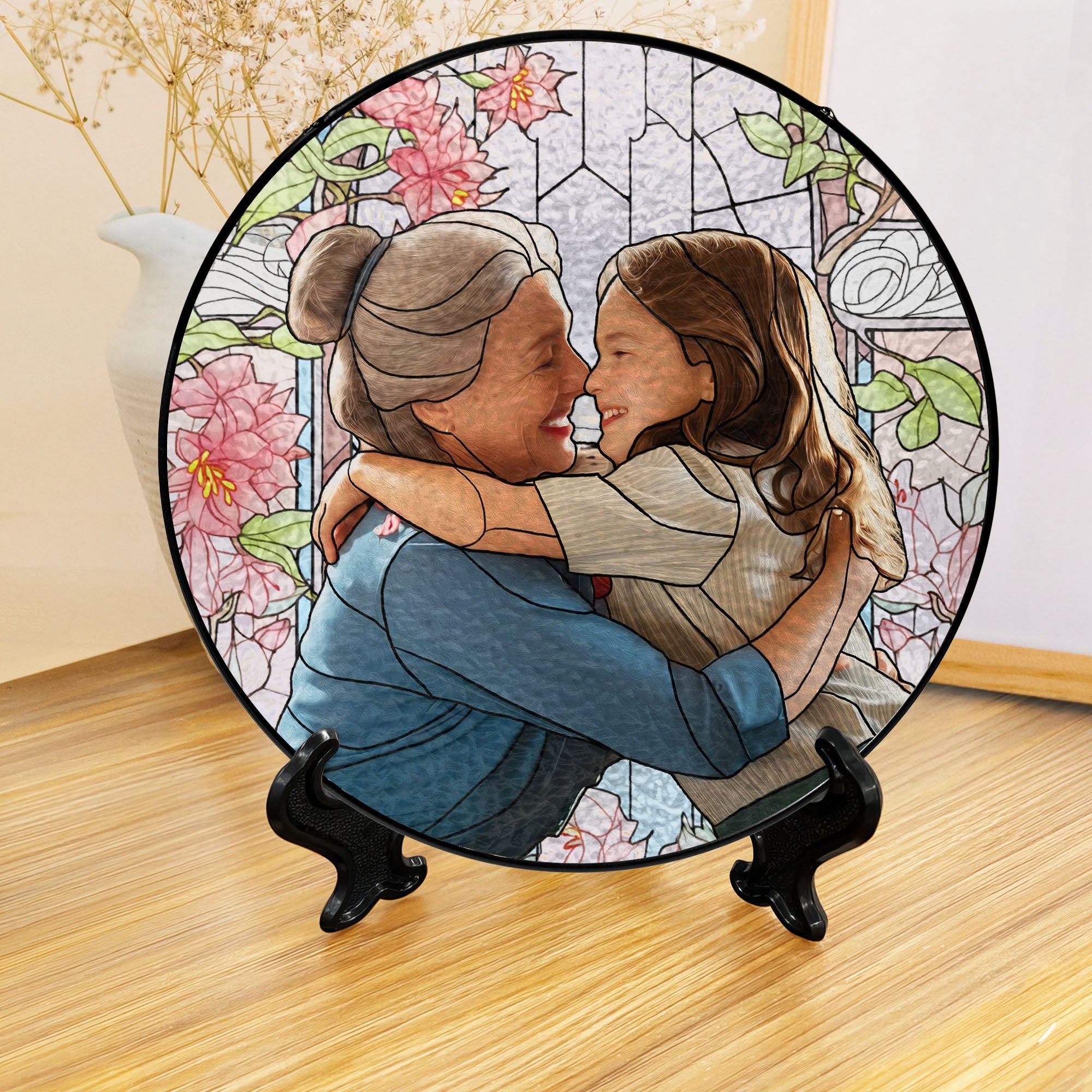 Attrape-soleil personnalisé en verre teinté pour la fête des mères : Grand-mère et ses petits-enfants, avec photo personnalisée