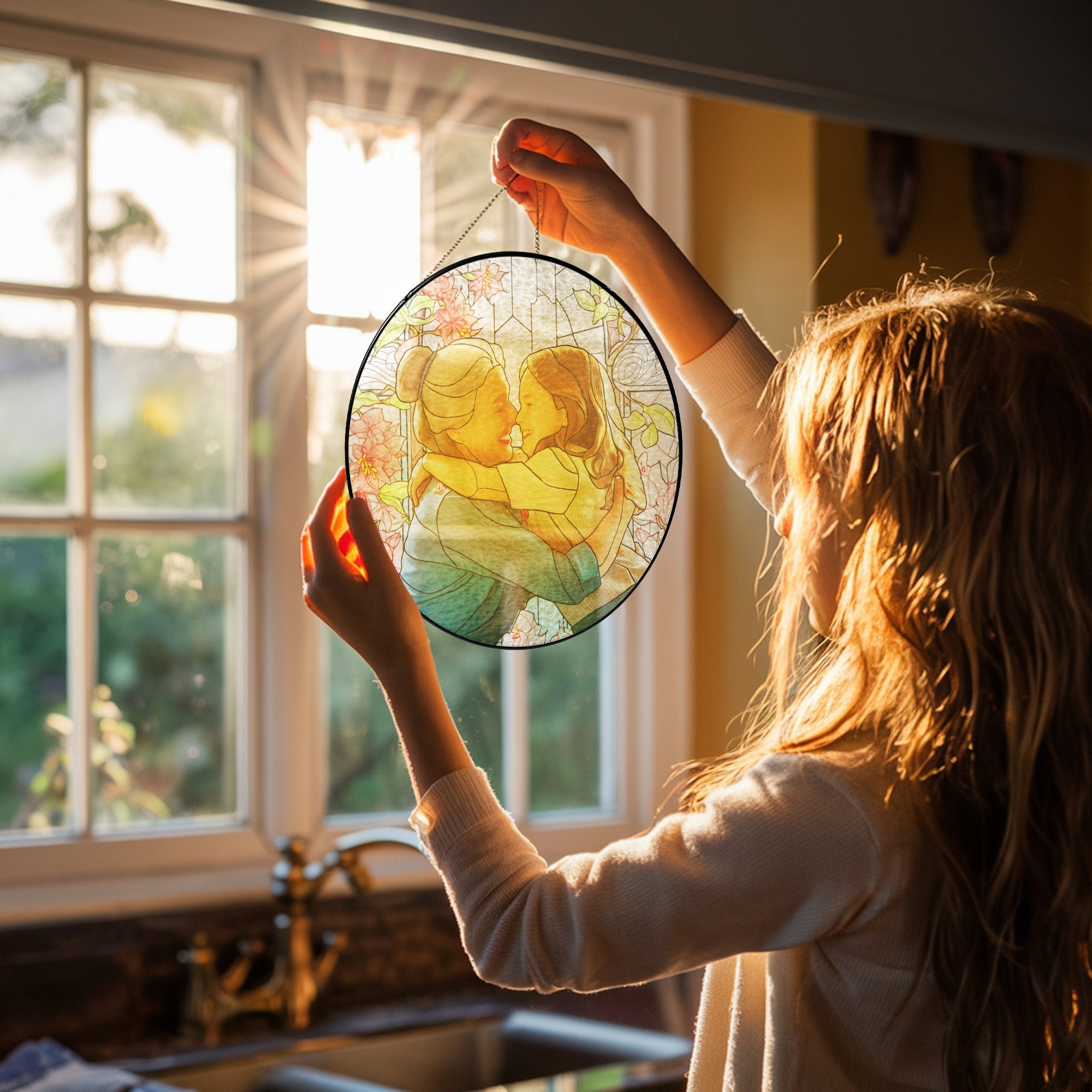 Attrape-soleil personnalisé en verre teinté pour la fête des mères : Grand-mère et ses petits-enfants, avec photo personnalisée