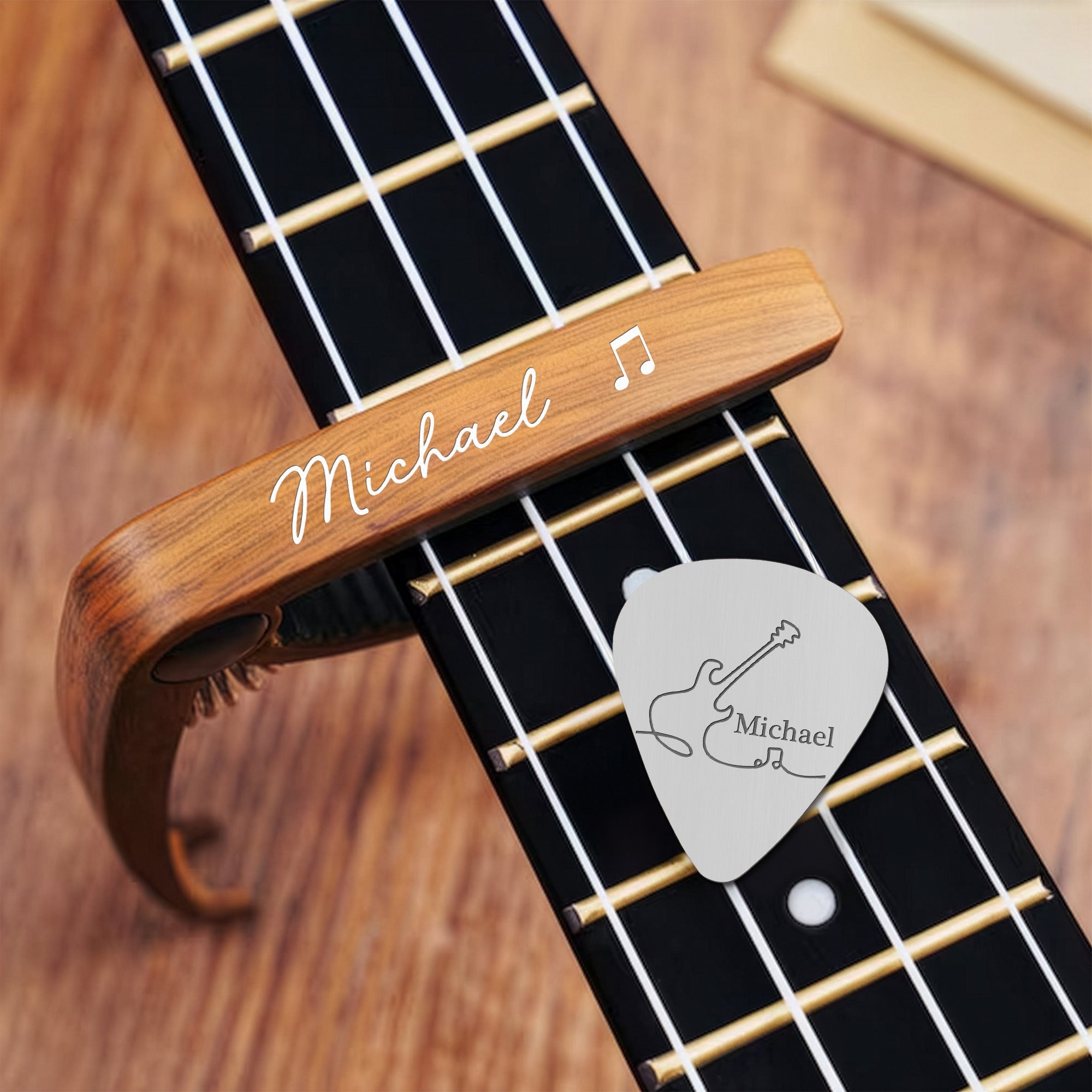 Vintage Monogram For Guitarist, Guitar Lover - Personalized Guitar Capo With Picks