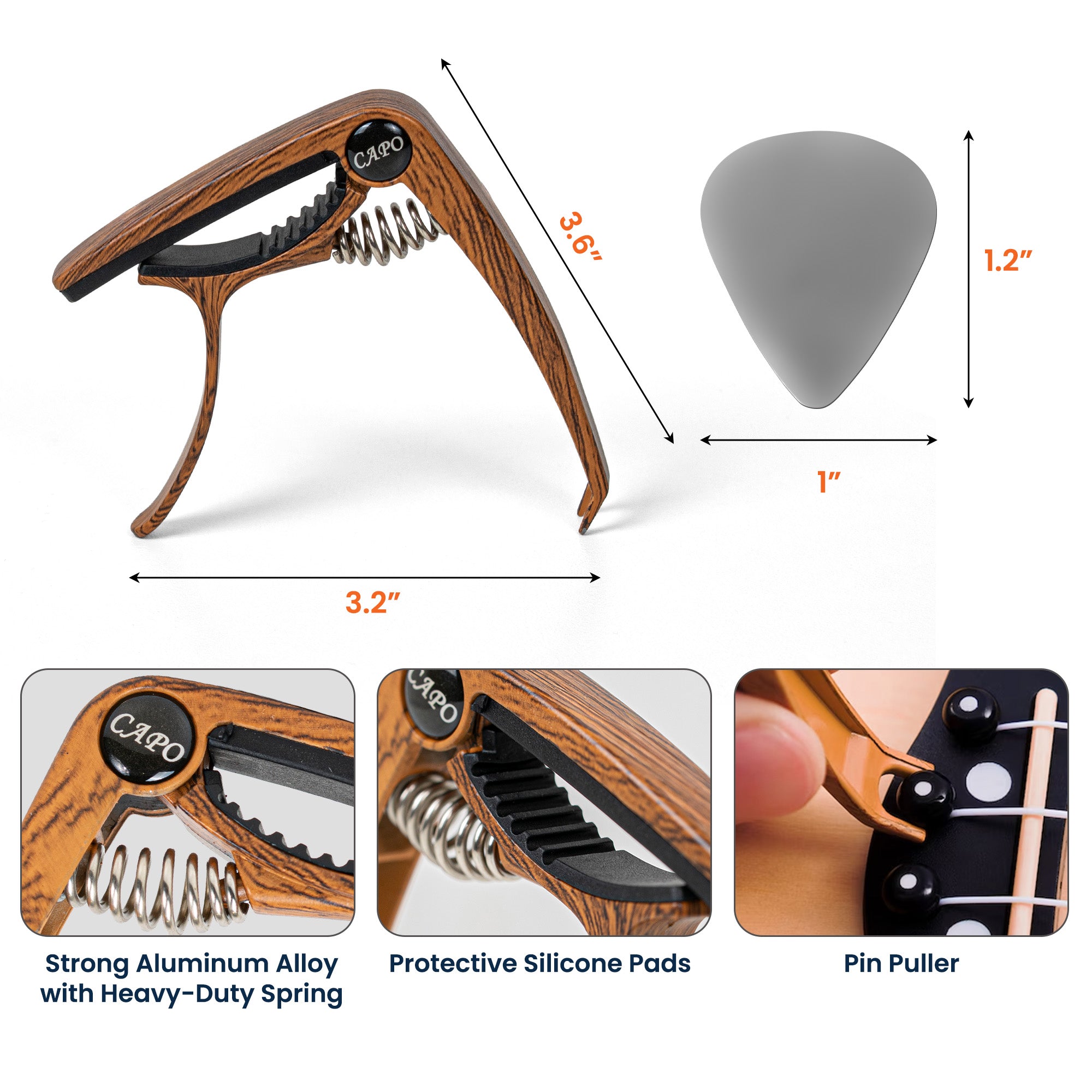 Vintage Monogram For Guitarist, Guitar Lover - Personalized Guitar Capo With Picks