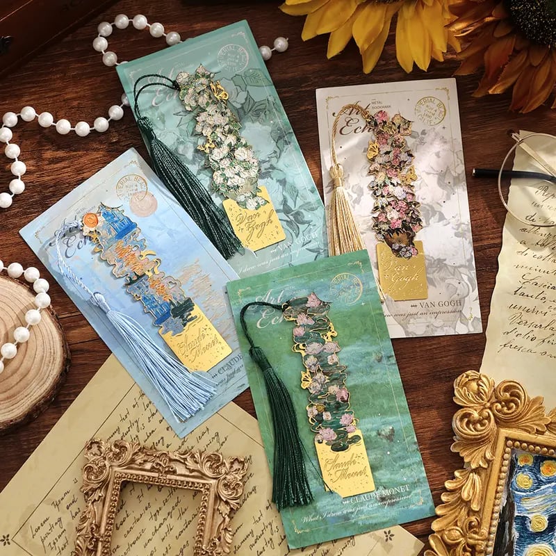 8-Piece Gold Tassel Bookmark Set – Inspired by Van Gogh & Monet