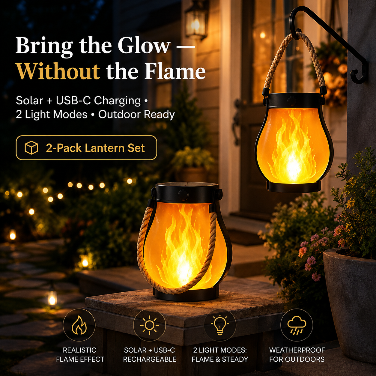 2-Pack – Solar Flickering Flame Lanterns