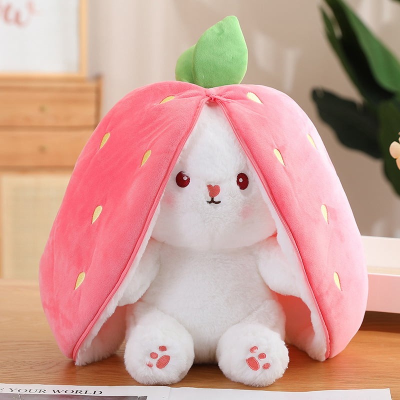Strawberry Bunny Transformed into Little Rabbit🎀 Fruit Doll Plush Toy🐰