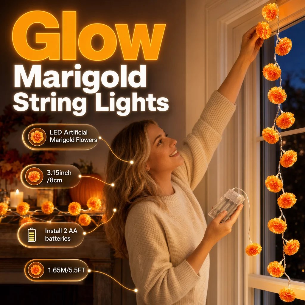 Artificial Marigold Flower LED String Lights