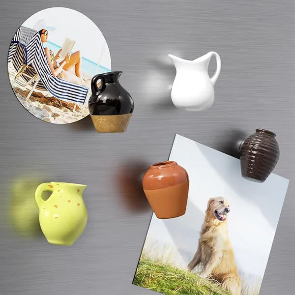 Cute Plant Ceramic Vase Fridge Magnets (8 Pcs Set)