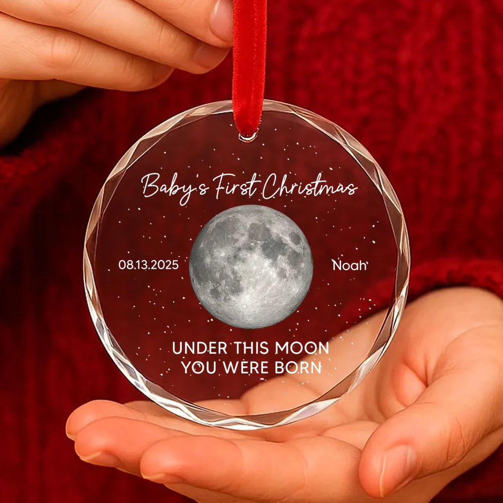 Crystal Ornament Baby’s First Christmas moon keepsake — starry-night design, gift-ready for new parents