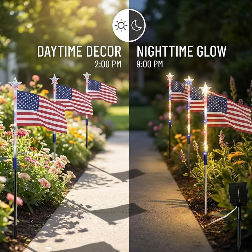8PCS Solar American Flag Path Lights 🇺🇸