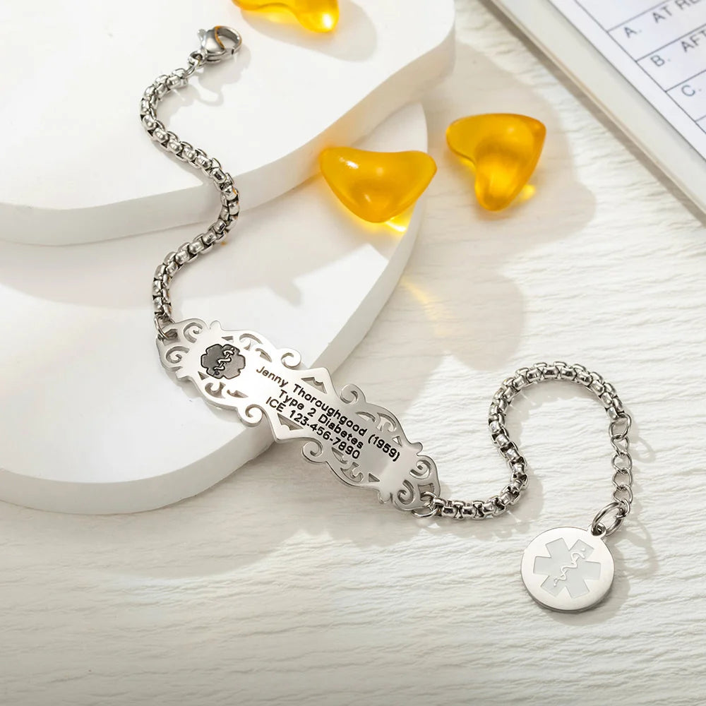 Personalized adjustable  ID bracelet with engraved text