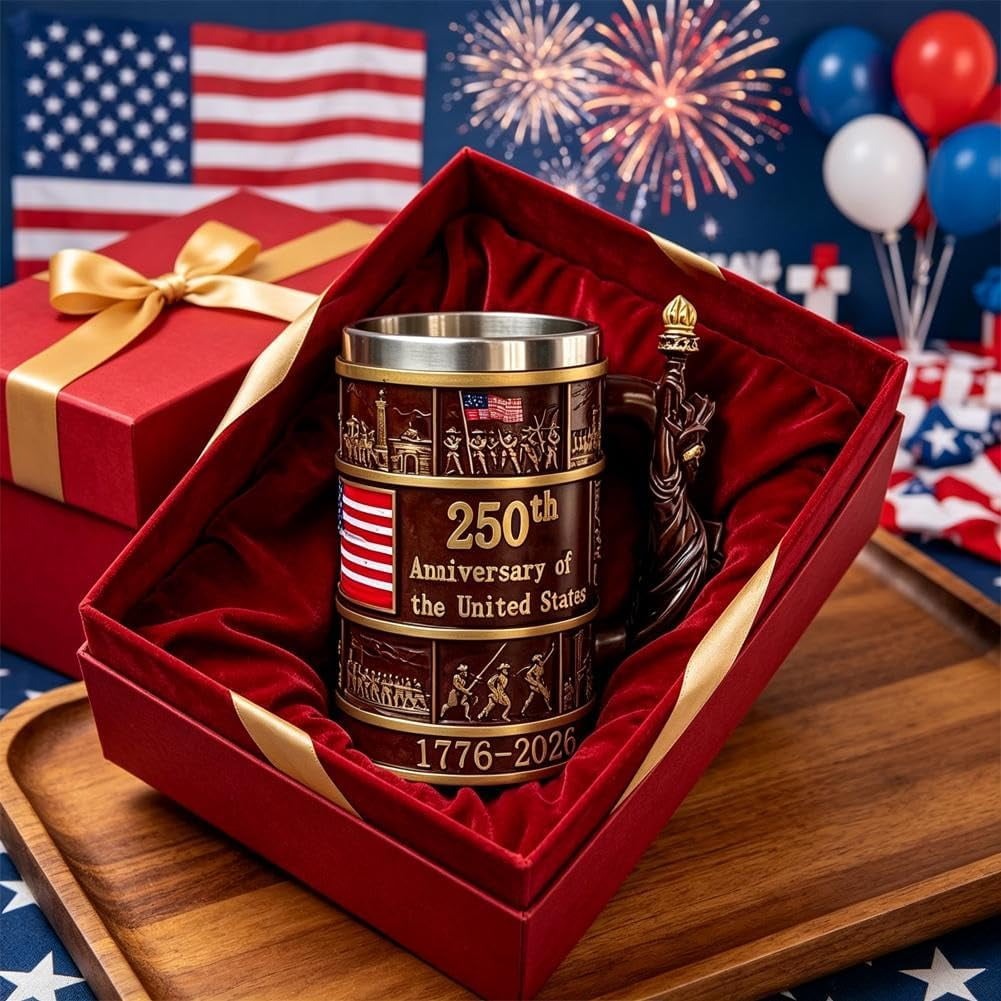 250th Anniversary 3D American Flag Mug, Double Wall Resin & Stainless Steel