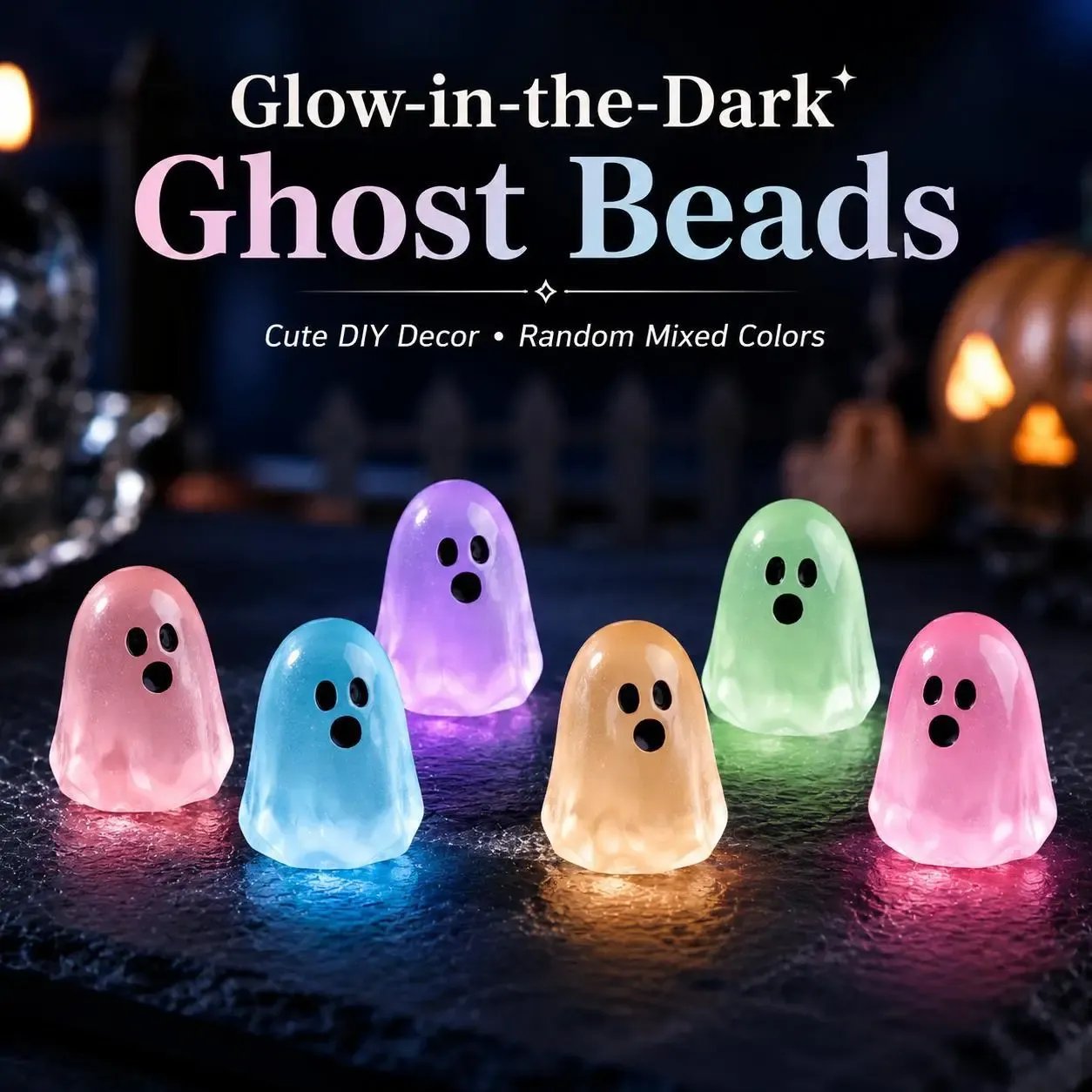 Glow-in-the-Dark Cute Ghost Resin Bead Set