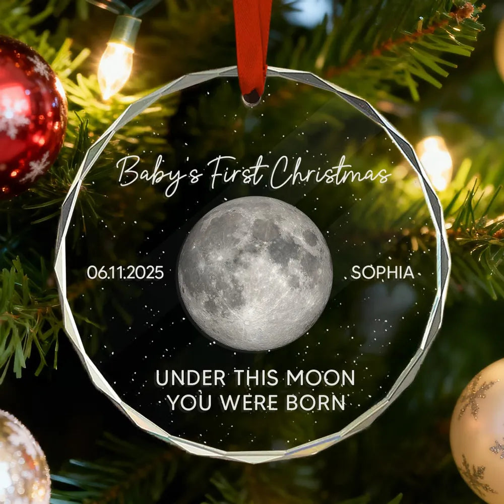 Crystal Ornament Baby’s First Christmas moon keepsake — starry-night design, gift-ready for new parents