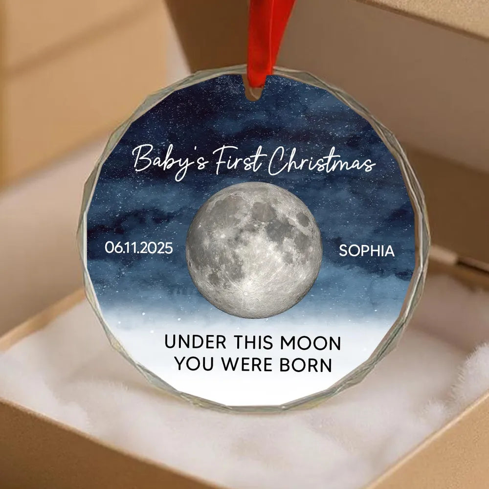 Crystal Ornament Baby’s First Christmas moon keepsake — starry-night design, gift-ready for new parents
