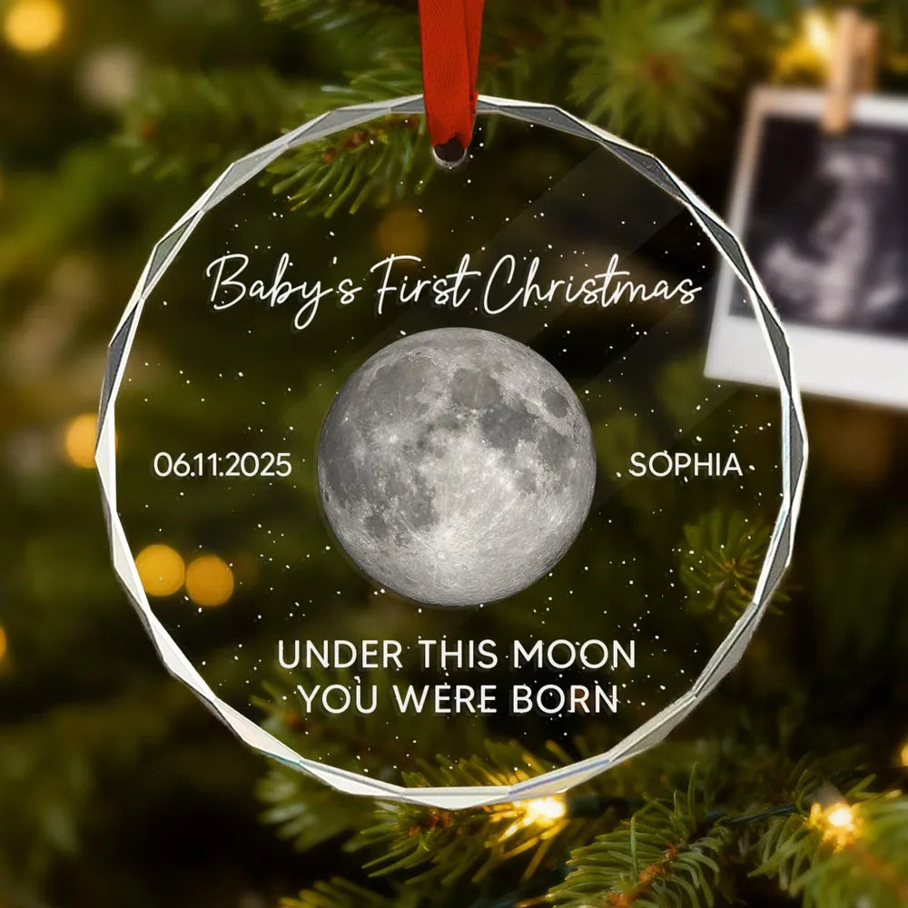 Crystal Ornament Baby’s First Christmas moon keepsake — starry-night design, gift-ready for new parents