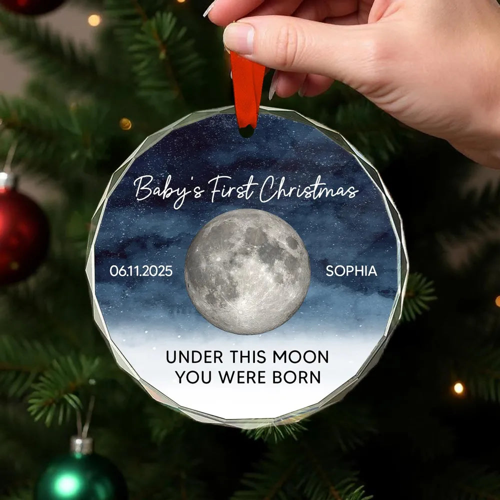 Crystal Ornament Baby’s First Christmas moon keepsake — starry-night design, gift-ready for new parents