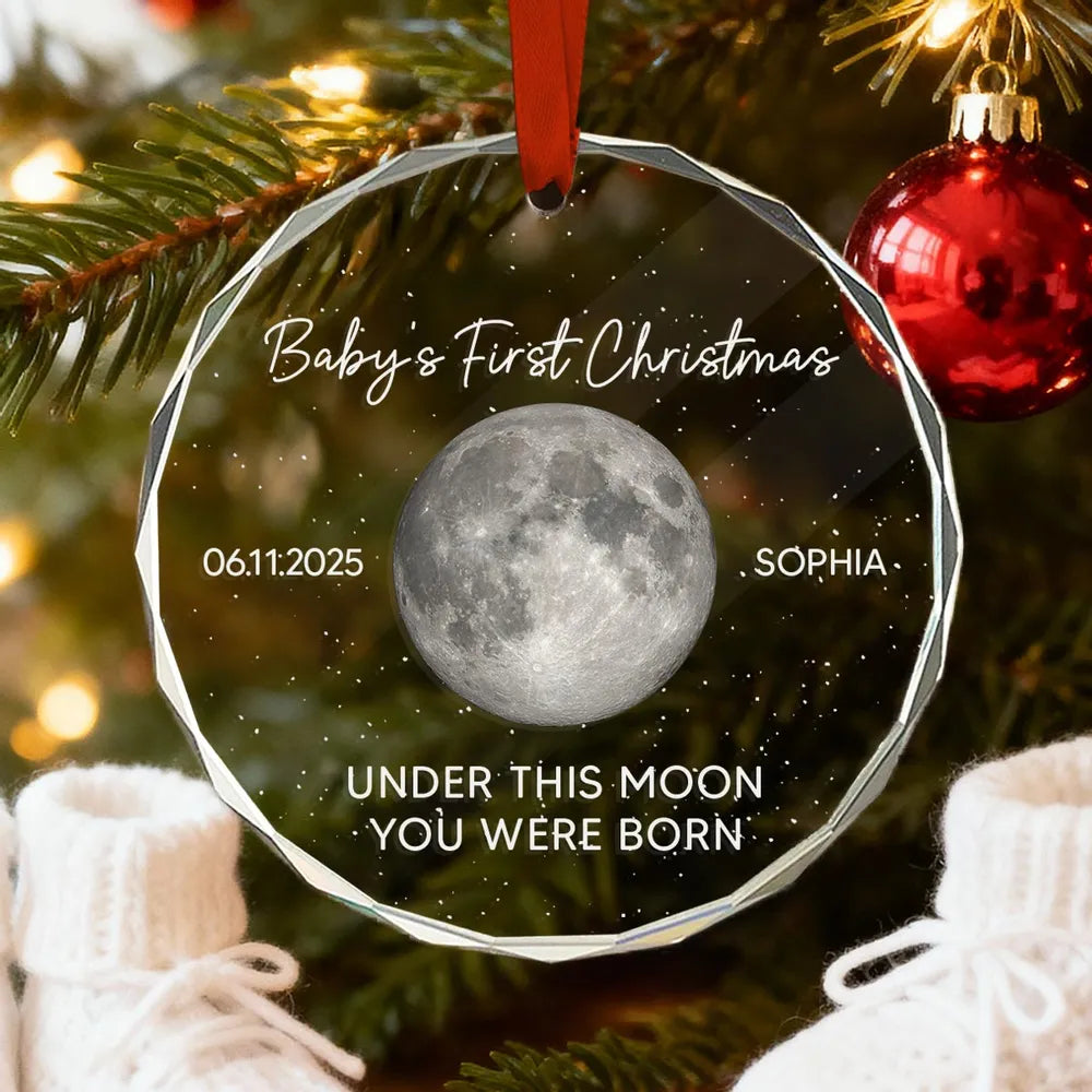 Crystal Ornament Baby’s First Christmas moon keepsake — starry-night design, gift-ready for new parents
