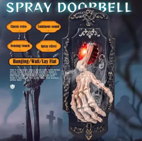 Gothic Skeleton Hand Doorbell – Motion Activated Haunted Door Decoration