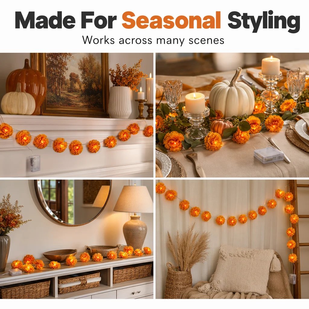 Artificial Marigold Flower LED String Lights