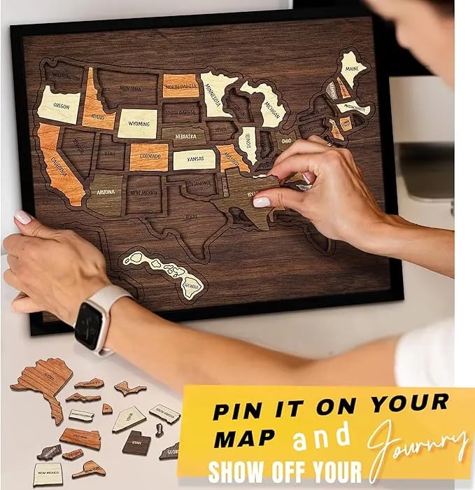 Wooden USA Travel Map Puzzle – Track Your Journey & Memories