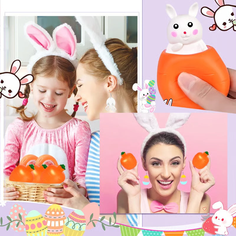 Easter Squeeze Toys 4 Pack Carrot Shape Bunny Pop Up Stress Relief Fidget Toys