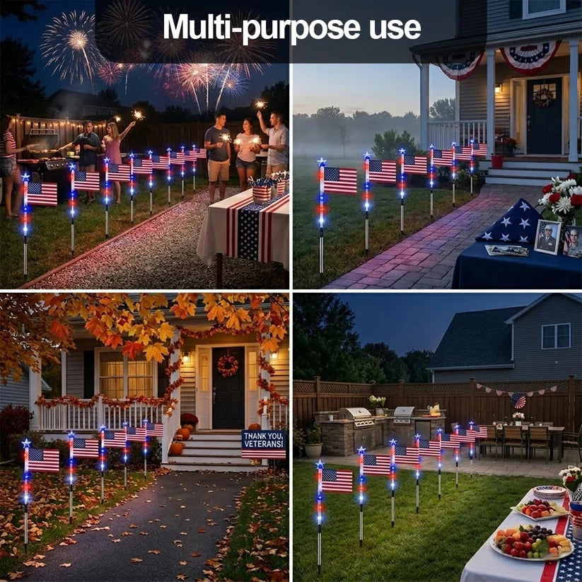 8PCS Solar American Flag Path Lights 🇺🇸