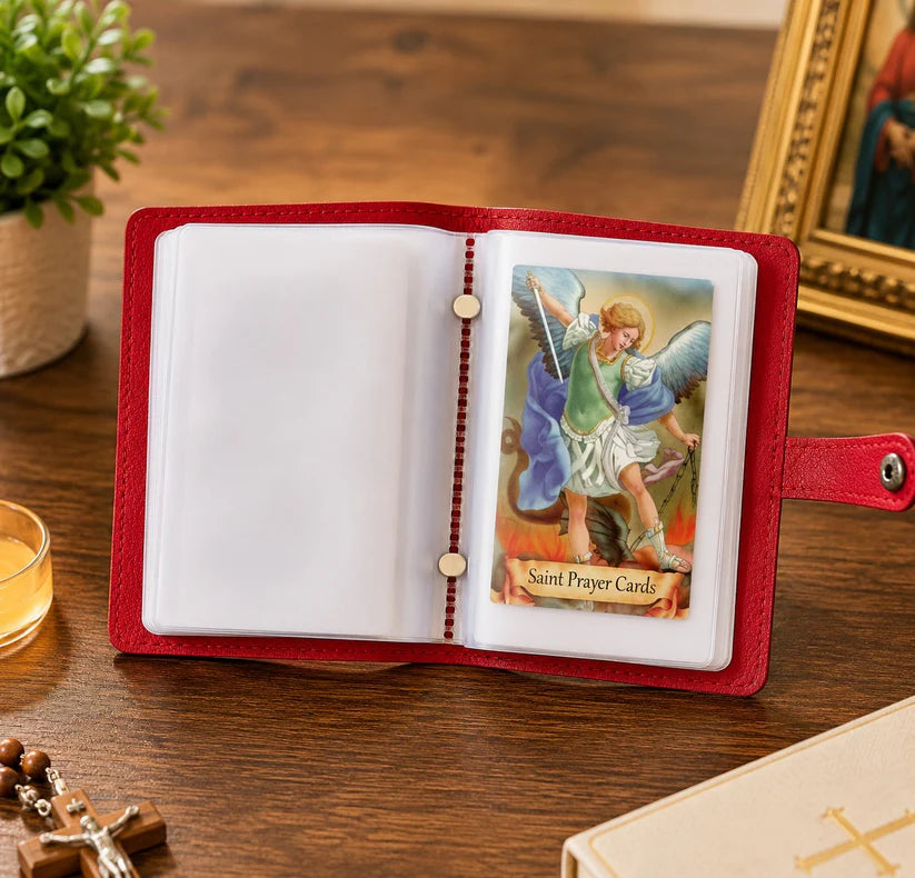 Catholic Leather Holy Card Holder with Snap Closure
