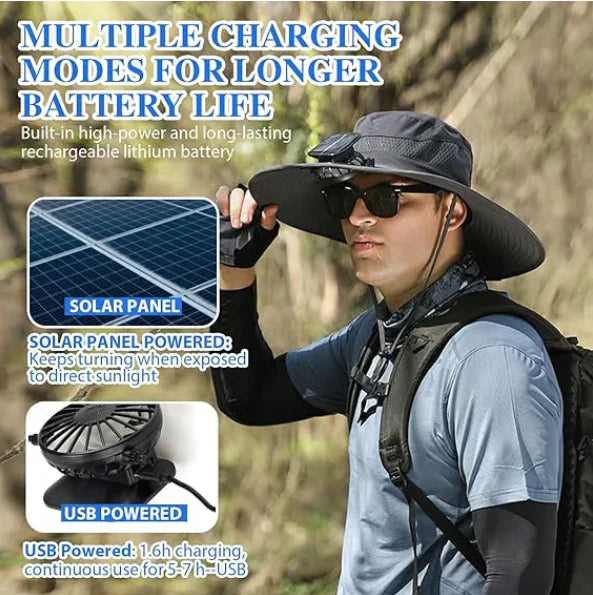 Unisex Breezy Solar Fan Hat (Adjustable 22"-25")