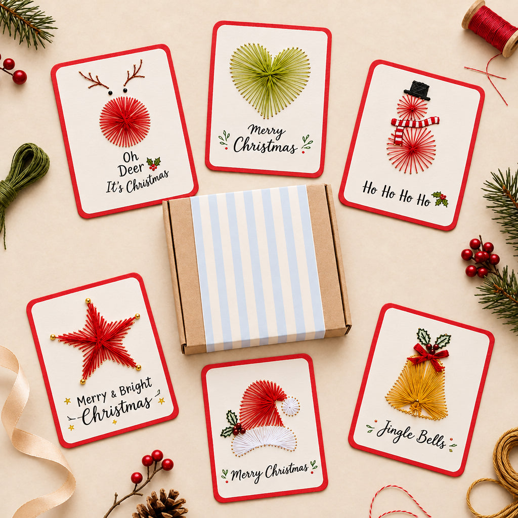 🎄6 Festive Designs ✨| Christmas Thread Art Card Kit – Create Beautiful Handmade Holiday Cards ✨