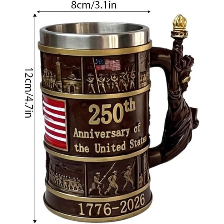 250th Anniversary 3D American Flag Mug, Double Wall Resin & Stainless Steel
