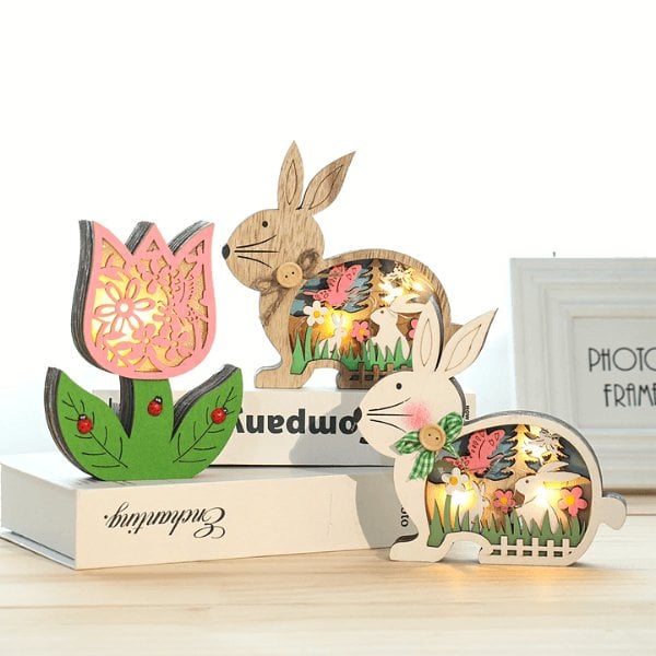 Décoration de Pâques en bois avec lumière LED