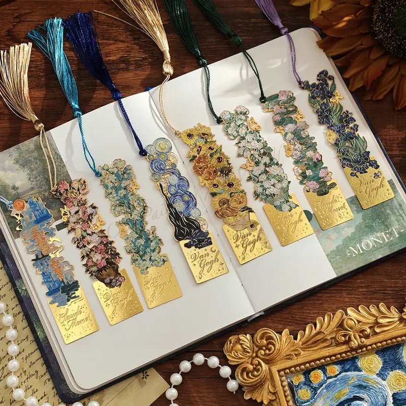 8-Piece Gold Tassel Bookmark Set – Inspired by Van Gogh & Monet