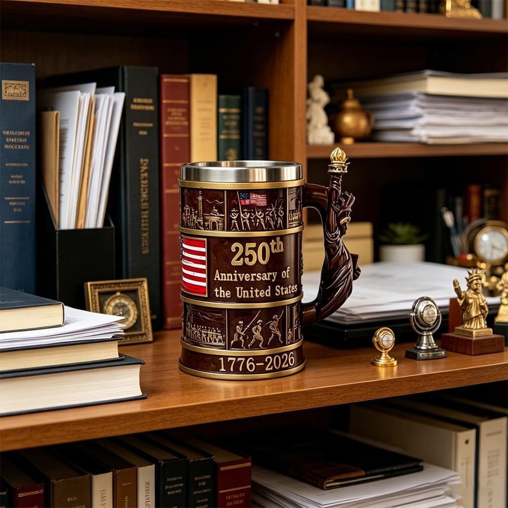250th Anniversary 3D American Flag Mug, Double Wall Resin & Stainless Steel