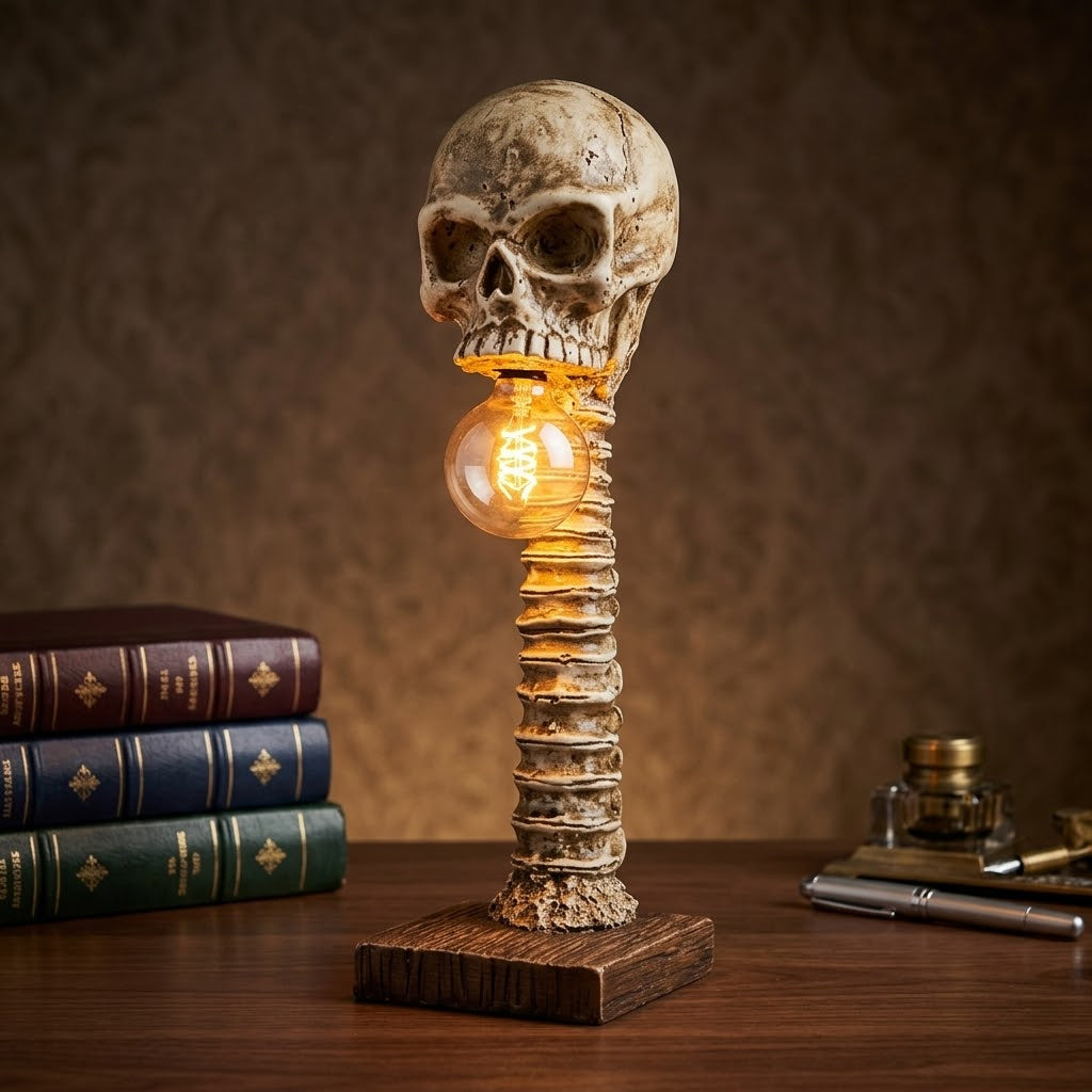 Skull Spine LED Desk Lamp – Gothic Halloween Decor Light