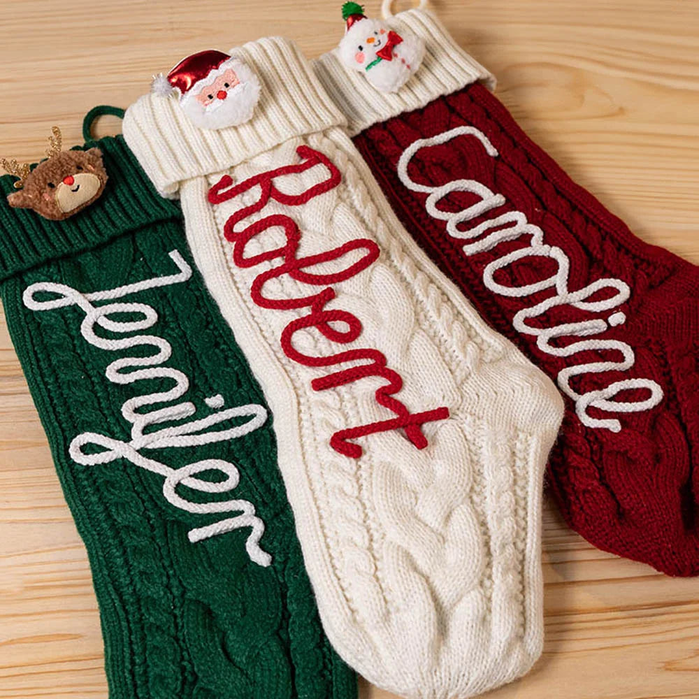 Personalized Snowman Santa Claus Elk Knitted Christmas Stocking with Name Christmas Gift for Family
