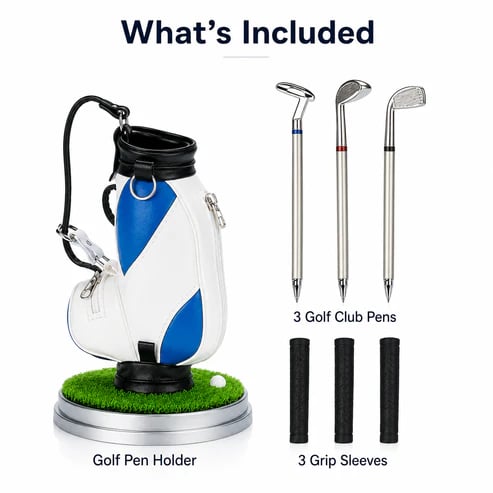 Golf Pen Holder with 3-Pen Set – Stylish Desk Organizer for Golf Lovers