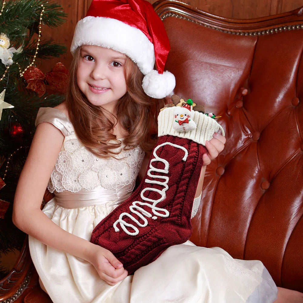 Personalized Snowman Santa Claus Elk Knitted Christmas Stocking with Name Christmas Gift for Family