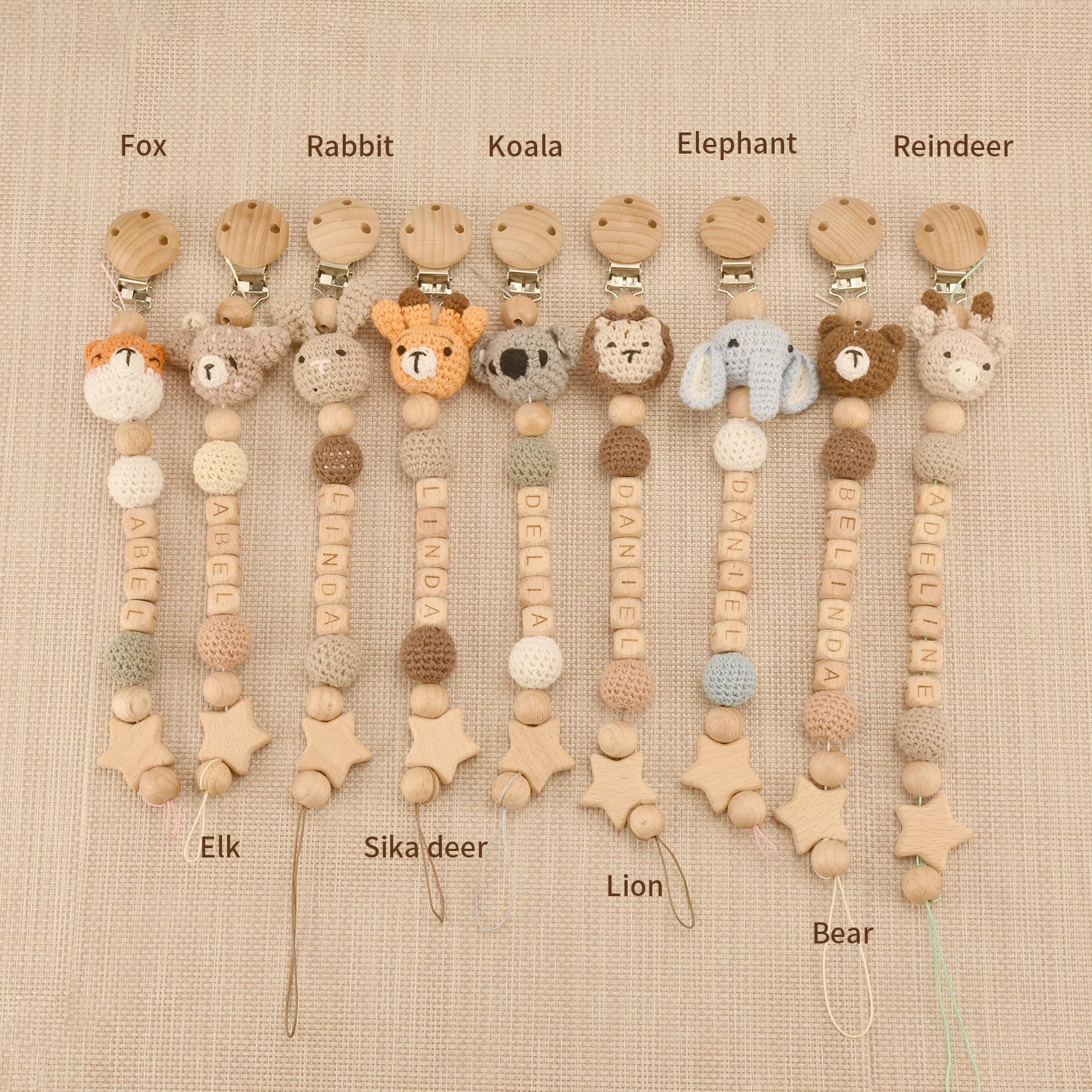 Personalized Baby Pacifier Crocheted Animal Clip