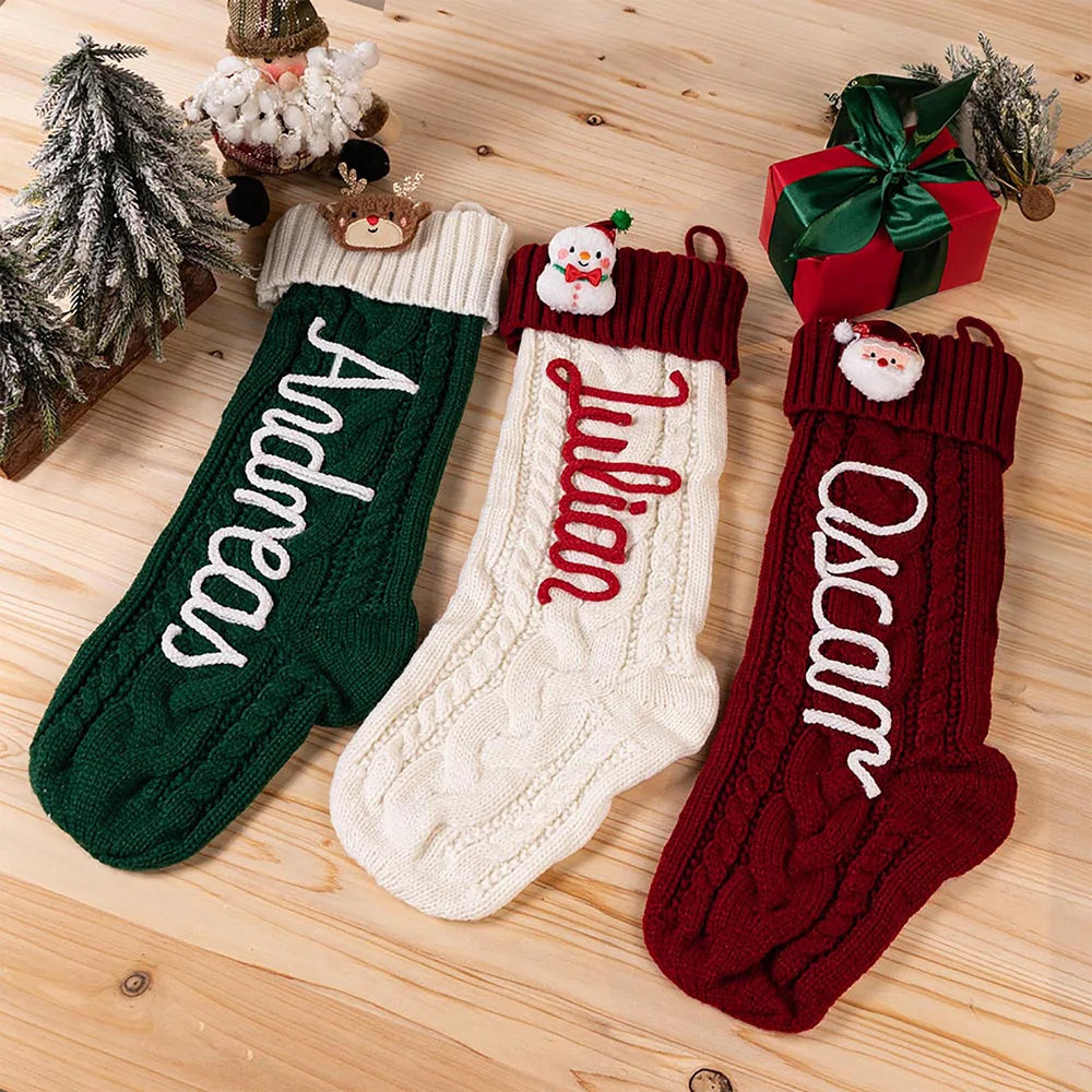 Personalized Snowman Santa Claus Elk Knitted Christmas Stocking with Name Christmas Gift for Family