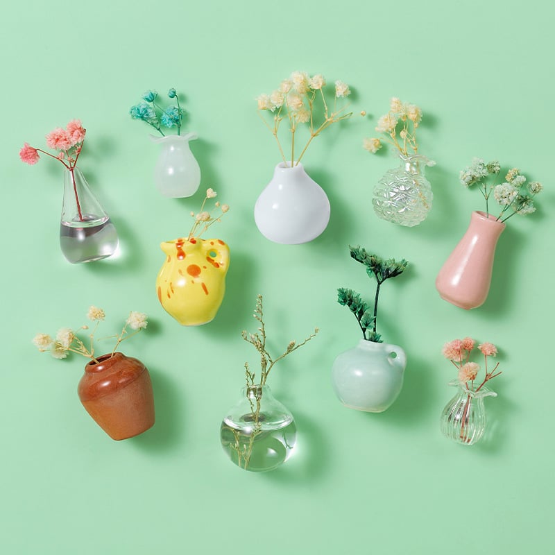 Cute Plant Ceramic Vase Fridge Magnets (8 Pcs Set)
