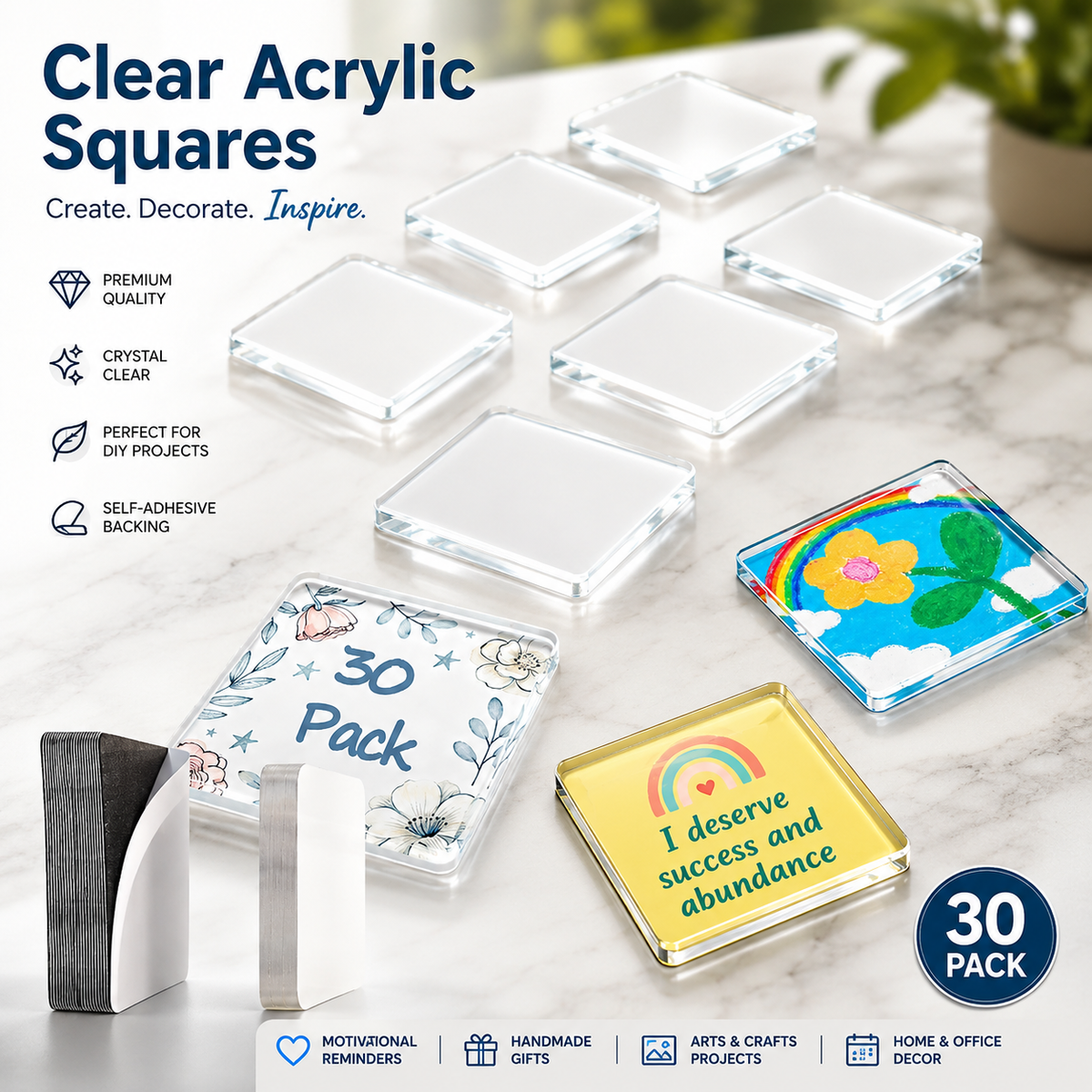 Magnetic Photo Frames 2"x2" Clear Acrylic DIY Fridge Magnets